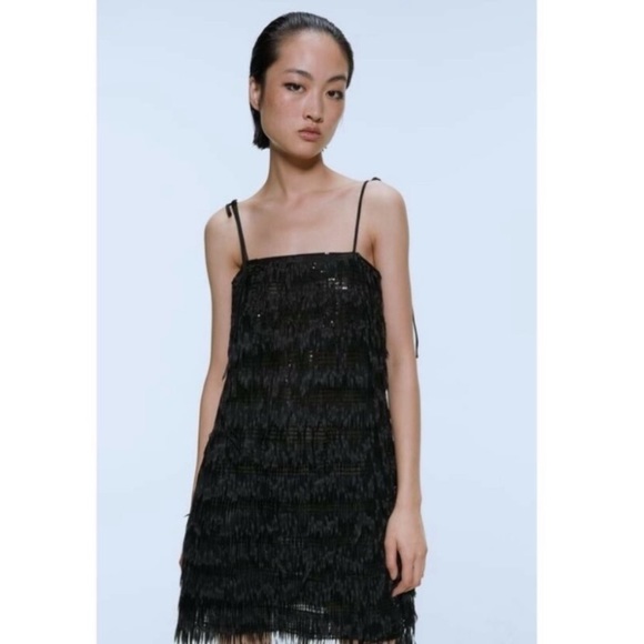 NWT Zara black sequined fringe party cocktail dress size M - Picture 4 of 8